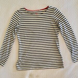 Boden Breton Stripe Long-Sleeve Boatneck Top, Navy and White, Size 6